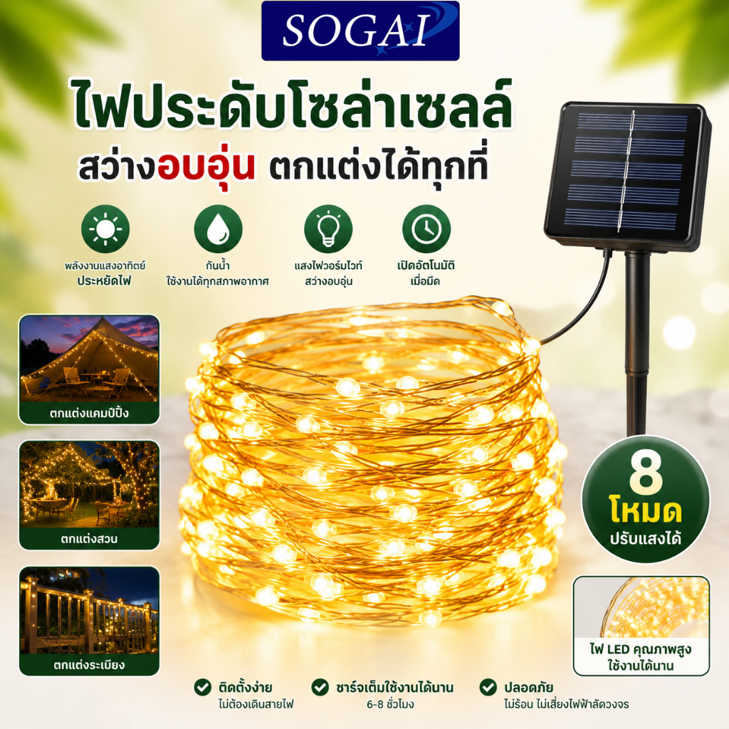 หลอดไฟตกแต่งสีสันสดใส 6 เมตร /10 เมตร กันน้ำได้ ไฟประดับและตกแต่งสถานที่ตามเทศกาล LED Light String