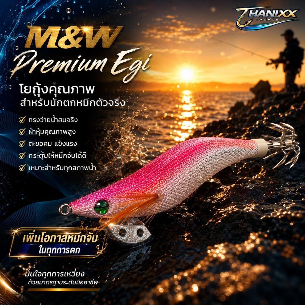 โยตกหมึก M&W โยกุ้งตกหมึกเรืองแสง เหยื่อปลอมตกหมึก งานดีสมราคา ชบาคม