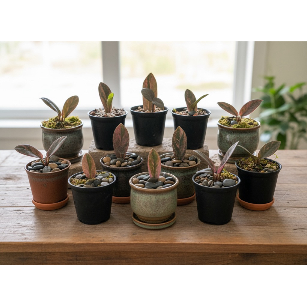 กวักมรกตดำด่าง แบบใบเดียวใบใหญ่ มีหัวมีรากแล้ว (Black Zamioculcas variegated) กระถาง 2 นิ้ว
