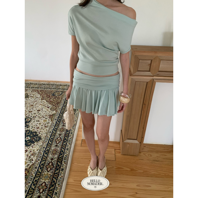 NOMADE.& พร้อมส่ง Born Mint {ชุดเซทปาดไหล่+กระโปรงสั้น}