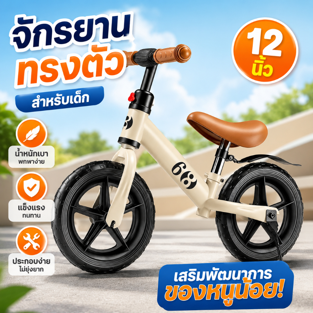 จักรยานทรงตัวเด็ก จักรยานขาไถ 12 นิ้ว รถจักรยานทรงตัว จักรยานฝึกการทรงตัว รถบาลานซ์ จักรยานสมดุล