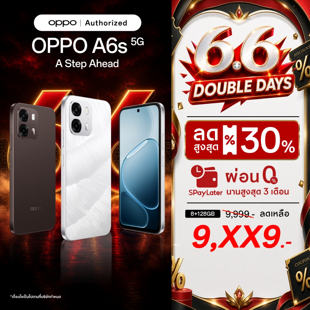 [New] OPPO A6s 5G(8+128G)โทรศัพท์มือถือ ทนทาน รวดเร็วและลื่นไหล กันน้ำกันฝุ่น IP69 SuperCool VC ชาร์จไว 80W แบต 7000 mAh