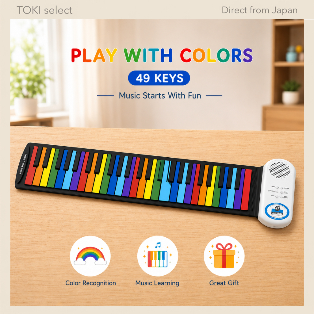 Rainbow Roll Piano 49 Keys Kids Portable Electronic Piano Colorful Music Toy USB Rechargeable