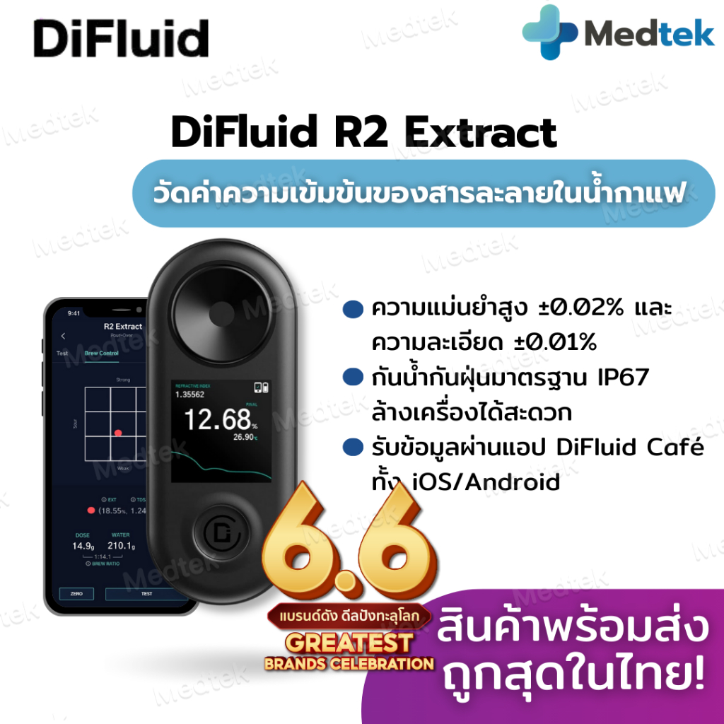ราคาโปร☕ Coffee DiFluid R2 Extract Refractometer เครื่องมือวัดค่า ความเข้มข้น ของสารละลาย ในน้ำ กาแฟ ที่ได้ จากการสกัด