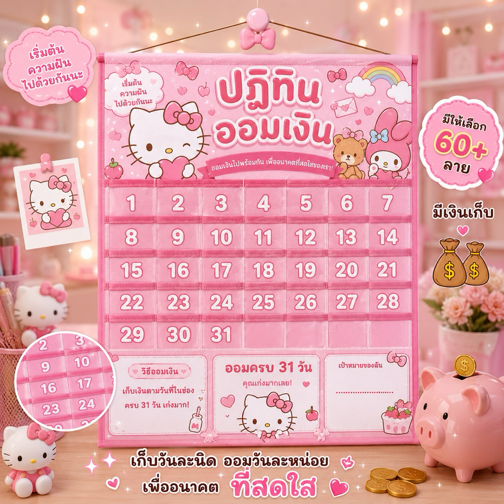 ปฎิทินออมเงินสีชมพู Kittyน่ารัก