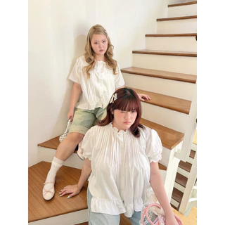 Chubbygirlbkk- Italy rosy top เชิ้ตขาวสาวอวบ ดีเทลจีบหน้า แต่ลูกไม้ ใส่สบาย ผ้าไม่ร้อน น่ารัก