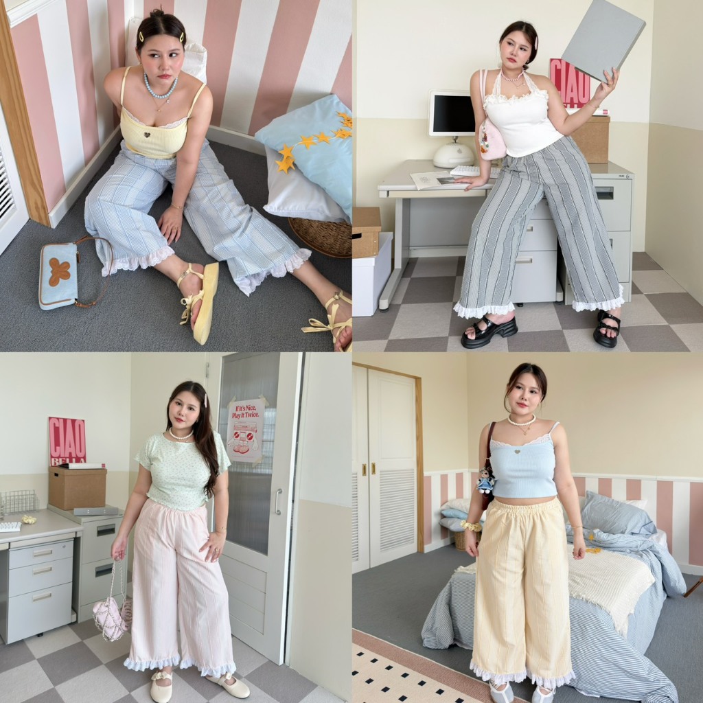 Alice's pant 🐰🎀กางเกงขากระบอกกว้างทรงปล่อย ใส่สบาย ไม่รัดรูป (B0044) - Merryhouse