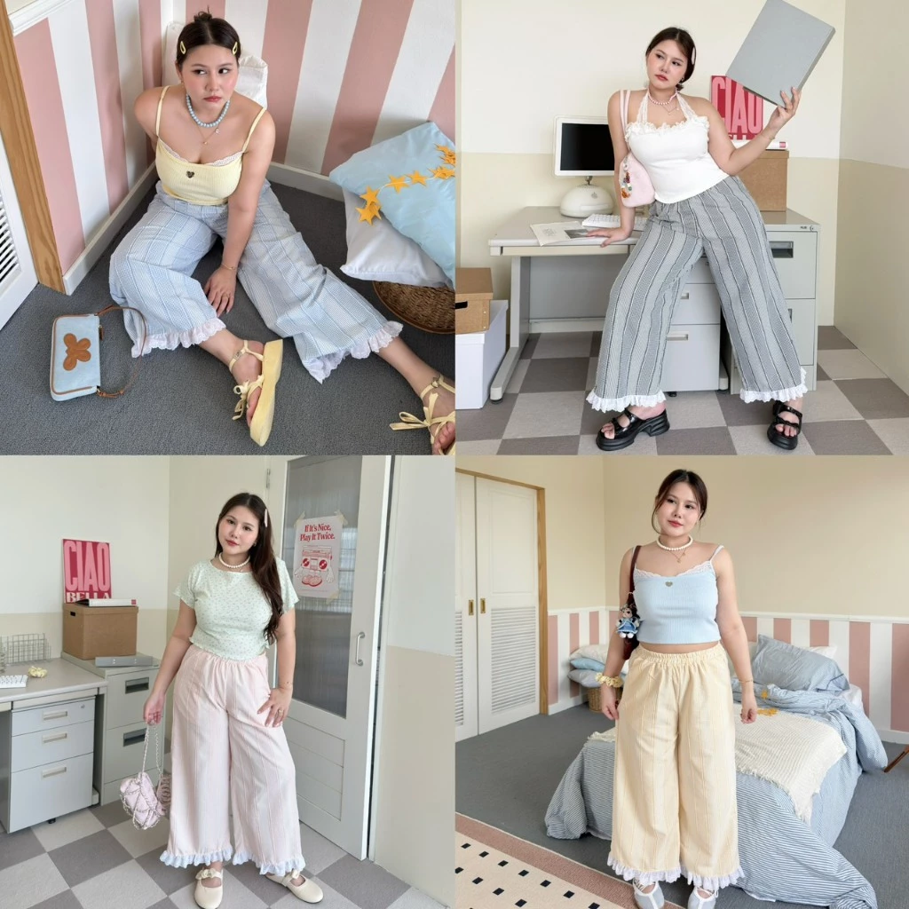Alice's pant 🐰🎀กางเกงขากระบอกกว้างทรงปล่อย ใส่สบาย ไม่รัดรูป (B0044) - Merryhouse