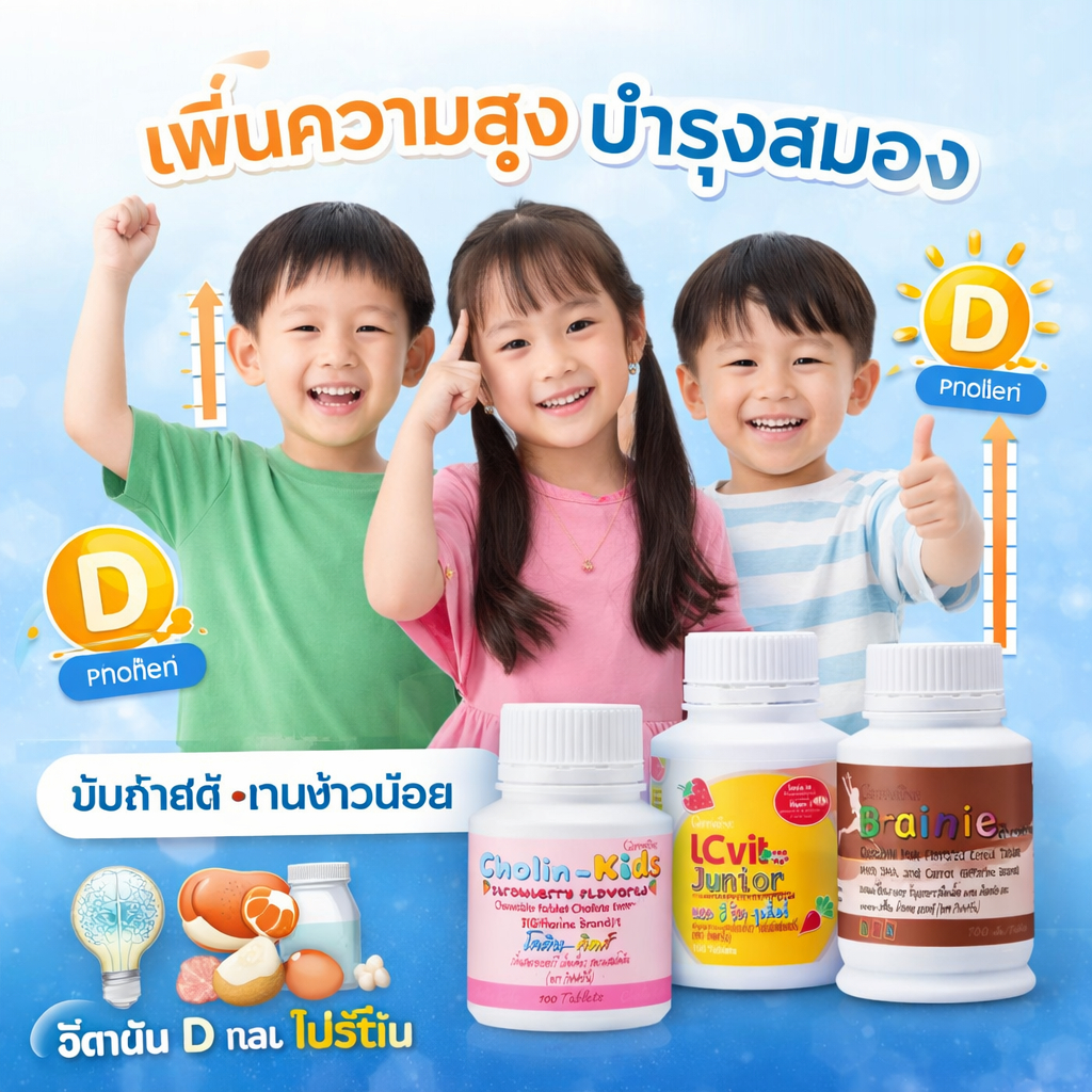 วิตามินเด็ก อาหารเสริมเด็ก เพิ่มความสูง บำรุงสมอง ทานข้าวน้อย ขับถ่ายดี วิตามิน D และแร่ธาตุโปรตีน