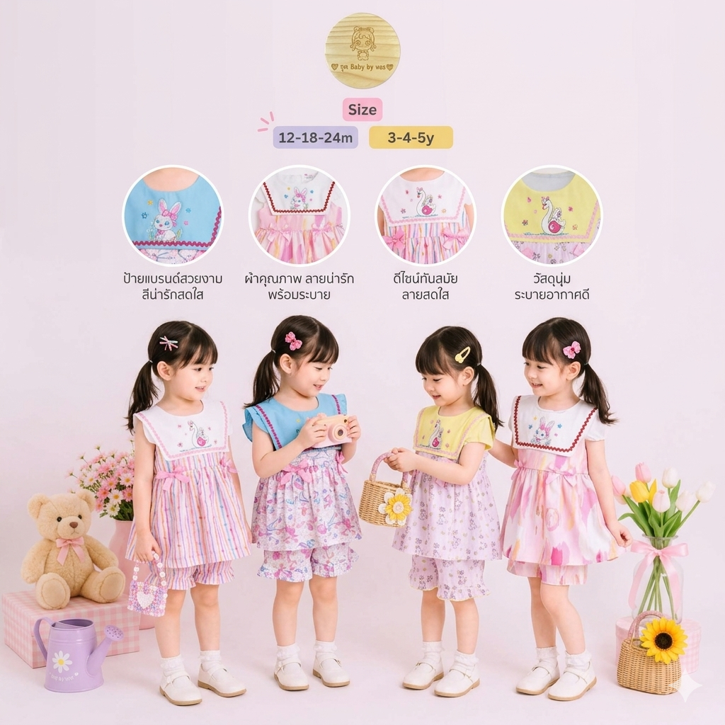 New Gymboree ชุดเซ็ทเสื้อกางเกงขาสั้น แนวสดใสสำหรับเด็กผู้หญิง 1-5 ขวบ