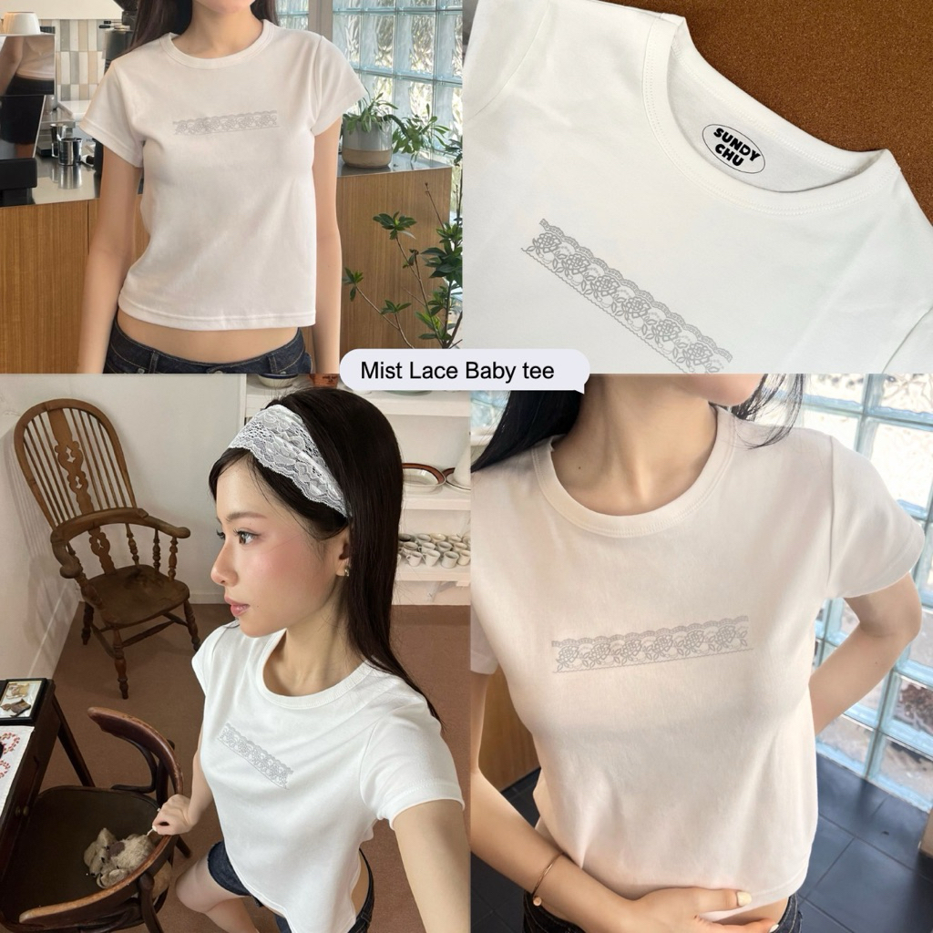 Mist Lace Baby tee - เสื้อเบบี้สกรีนลายลูกไม้
