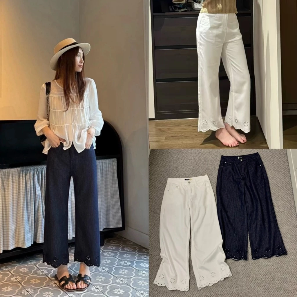 (พร้อมส่ง) Daisy Denim กางเกงยีนส์ทรงปล่อยปลายขาฉลุลายดอกไม้ - 9831 TAG WG.WE 🇰🇷