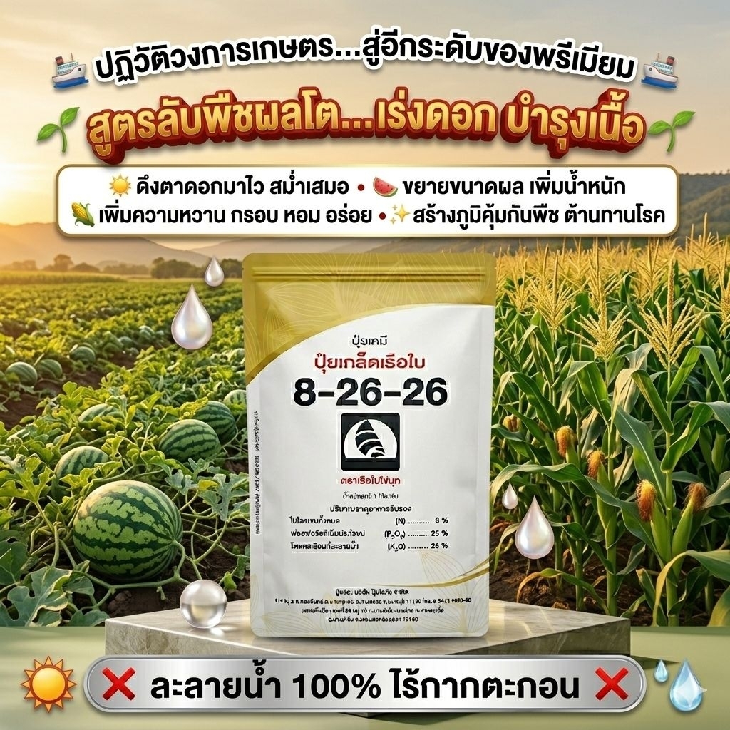 ​💥ปุ๋ยทางใบ เร่งตาดอก ดอกดก ผลดก! ปุ๋ยเกล็ด 8-26-26 เรือใบไข่มุก (1 กก.) ปุ๋ยฉีดพ่นทางใบ พรีเมียม ละ