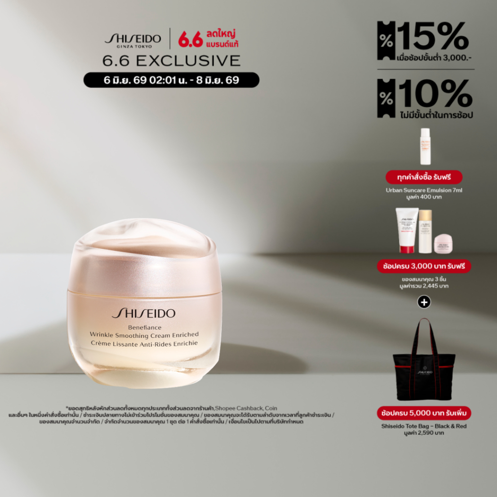SHISEIDO ครีมบำรุงหน้า มอยเจอร์ไรเซอร์ Benefiance Wrinkle Smoothing Cream Enriched 50ml