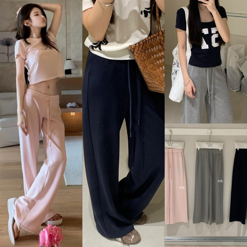 ❤ 🧵 🇰🇷 W9490 กางเกงขายาวเอวยางยืด มีเชือก ผ้าดีใส่สบายค่า รุ่นนี้เป็นทรงเบสิค แฟชั่นเกาหลี TAG WG.WE ✈