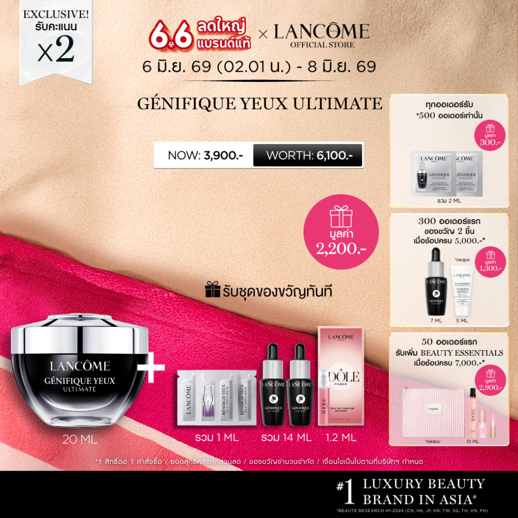 LANCOME GENIFIQUE YEUX ULTIMATE DUAL-REPAIR EYE CREAM 20ML ลังโคม ครีมบำรุงรอบดวงตา เพื่อผิวแลดูกระชับ