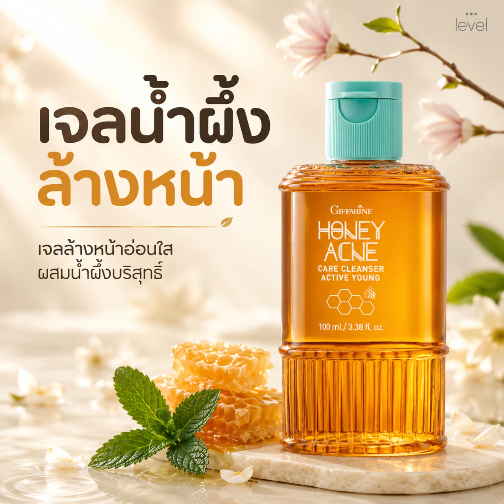 เจลล้างหน้าน้ำผึ้ง สำหรับคนเป็นสิว กิฟฟารีน Active Young Honey Acne Care Cleanser Giffarine