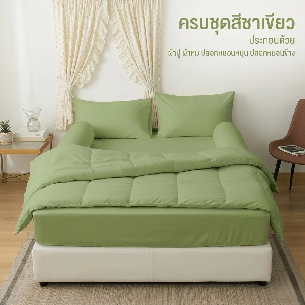ชุดผ้าปู ครบชุด6ชิ้น พร้อมผ้าห่มนวม สีพื้น ขนาด 3.5ฟุต 5ฟุต 6ฟุต พร้อมส่ง ส่งฟรี thumbnail 3