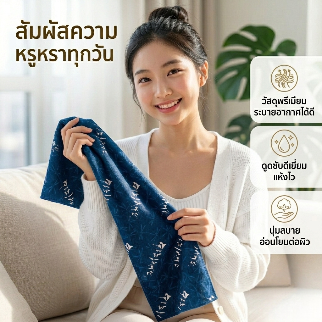 D049 ผ้าเช็ดหน้า ผ้าพันคอ Ryoki Miyama ผ้าเช็ดตัว ทรงสี่เหลี่ยมผืนผ้า จากญี่ปุ่น