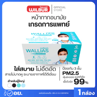 Wallias หน้ากากอนามัย ป้องกันฝุ่น PM2.5 หนา 3 ชั้น เกรดการเเพทย์ เเมสใส่สบาย หายใจสะดวก