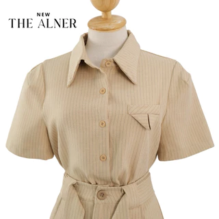 Thealner-AN384 (เซตเสื้อลายริ้วคอปกแขนสั้นกางเกงขายาว)