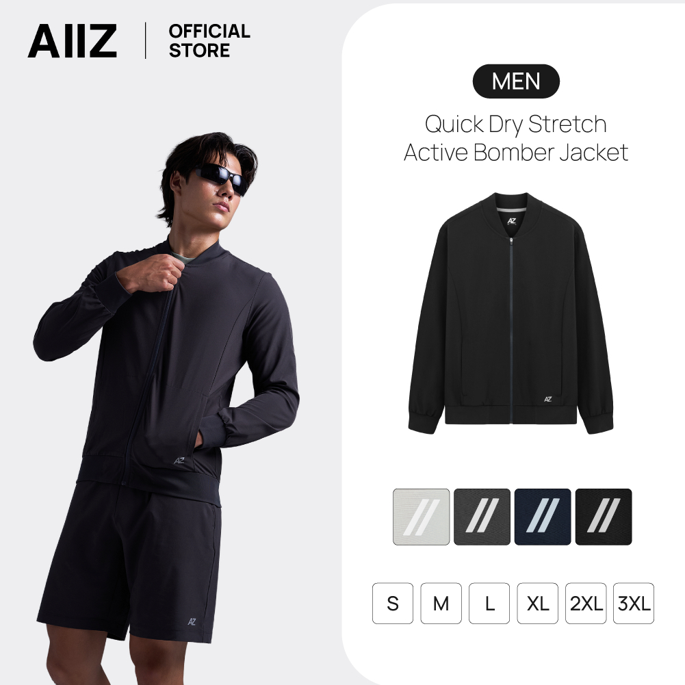 AIIZ (เอ ทู แซด) - AIIZ เสื้อแจ็กเก็ตแอคทีฟผู้ชายคอบอมเบอร์ผ้าแห้งเร็ว Men's Quick Dry Stretch Active Bomber Jacket