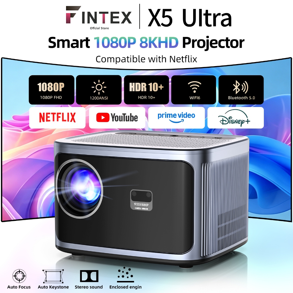 Apexus X5 Pro 4k  โปรเจคเตอร์ Projector สมาร์ท รองรับ 8K เครื่องฉายภาพ โปรเจคเตอร์ 1200ANSI netflix/