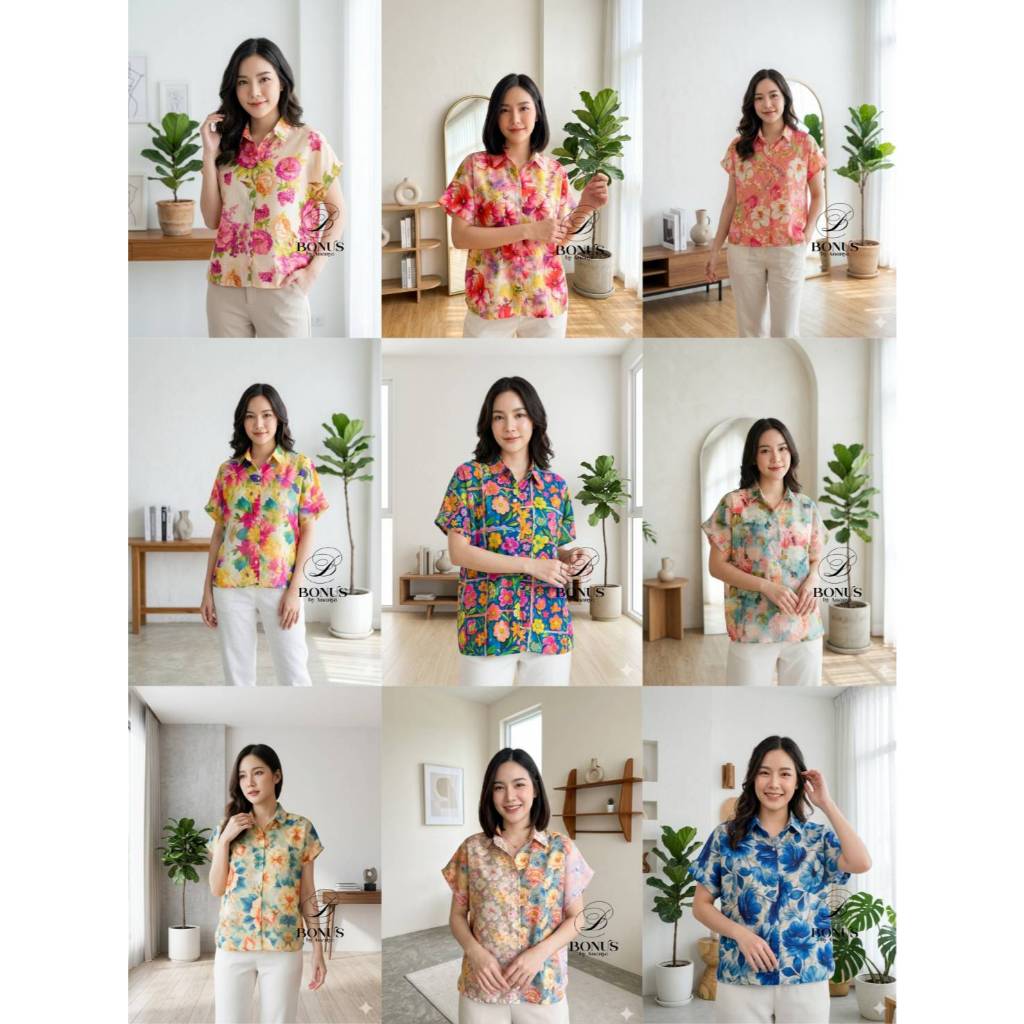 เสื้อคอปกเชิ้ตแขนสั้นแขนในตัว ผ้าไหมอินเดีย ป้ายBonus by Ananya 0462569
