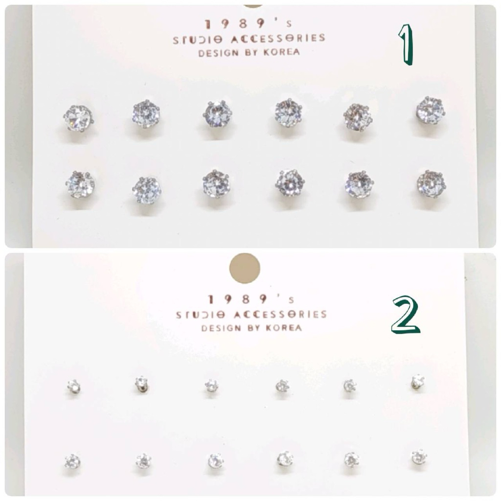 ✨ ต่างหูเพชร CZ แฟชั่นงานเกาหลี ✨1แผงมี6คู่