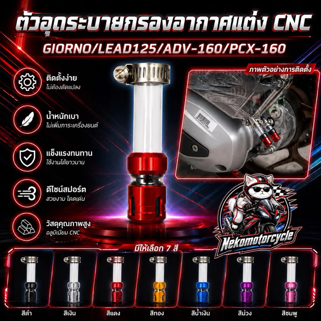 ตัวอุดระบายกรองอากาศแต่ง CNC Honda Giorno / Lead125 / ADV160 / PCX160 thumbnail 4