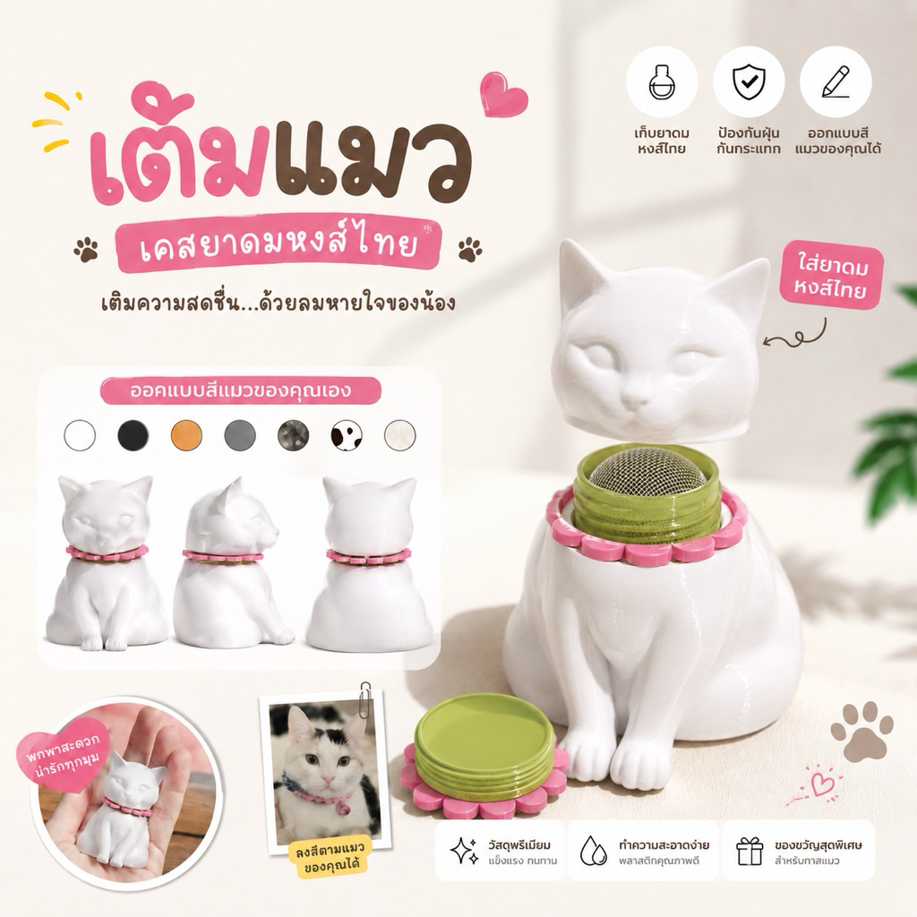 🐱✨ เติมแมวให้ทุกลมหายใจ ✨🐱  เคสยาดมทรงแมวสุดน่ารัก  เปลี่ยนยาดมธรรมดาให้กลายเป็นไอเทมคู่ใจของทาสแมว 🐾