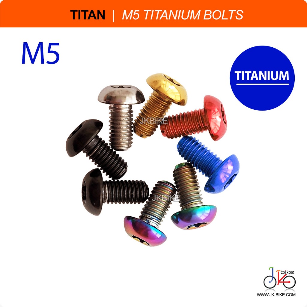 NEW! น็อตสกรูไทเทเนียม TITAN M5x10mm TITANIUM BOLTS ยึดใบดิสก์เบรกจักรยาน ขากระติกน้ำ 1 ชิ้น