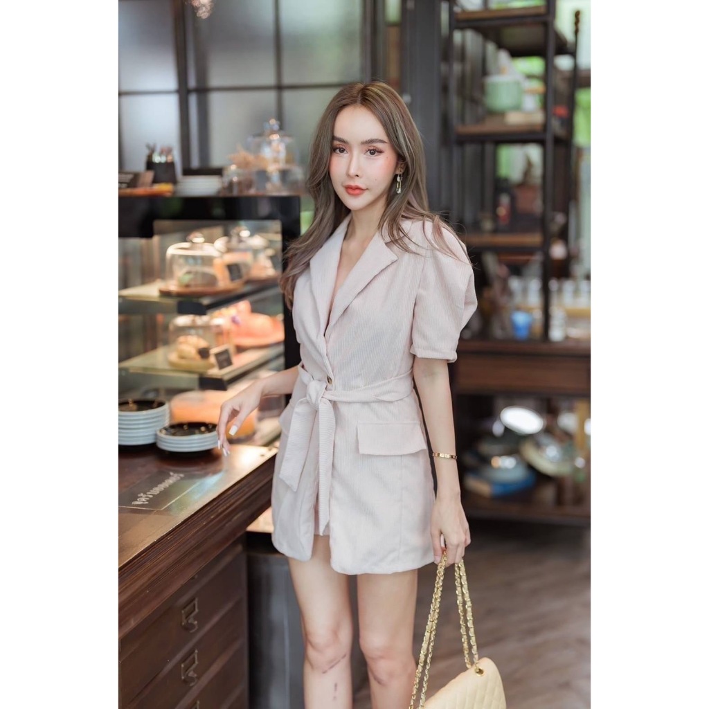 Aphi "City Chic" Corduroy Set 🌟 ชุดเซ็ทลูกฟูก เสื้อสูทแขนตุ๊กตาผูกเอว + กางเกงขาสั้น พรางหุ่น ทรงสวย