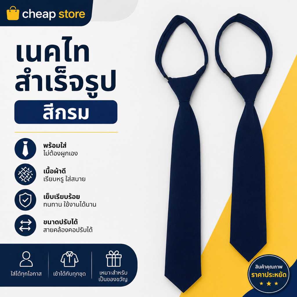 เนคไทสำเร็จรูปสีกรม สินค้าไทย ตัดเย็บเรียบร้อย ราคาเบาๆ