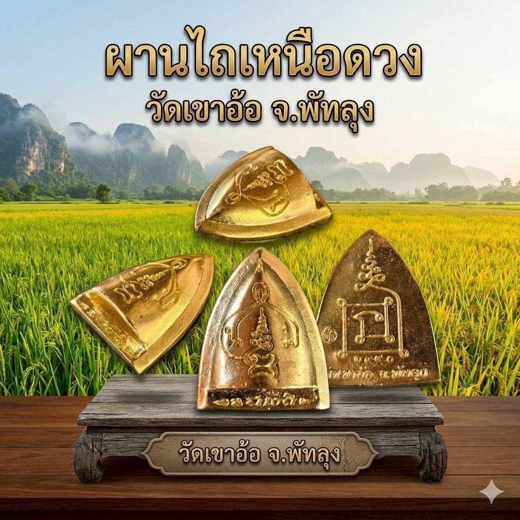 ผาลไถเหนือดวงวัดเขาอ้อปี2569เนื้อทองเหลืองวัดสร้างเนื้อเดียวเท่านั้นของแท้100%