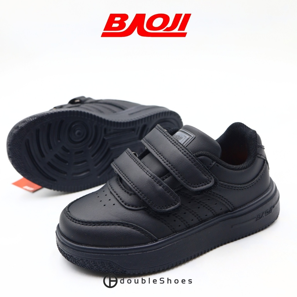 Baoji รองเท้านักเรียนด็ก แปะเทป พื้นเบา ใส่เรียน ใส่เล่นได้เลย สีดำล้วน BJS507 ไซส์ 28-32