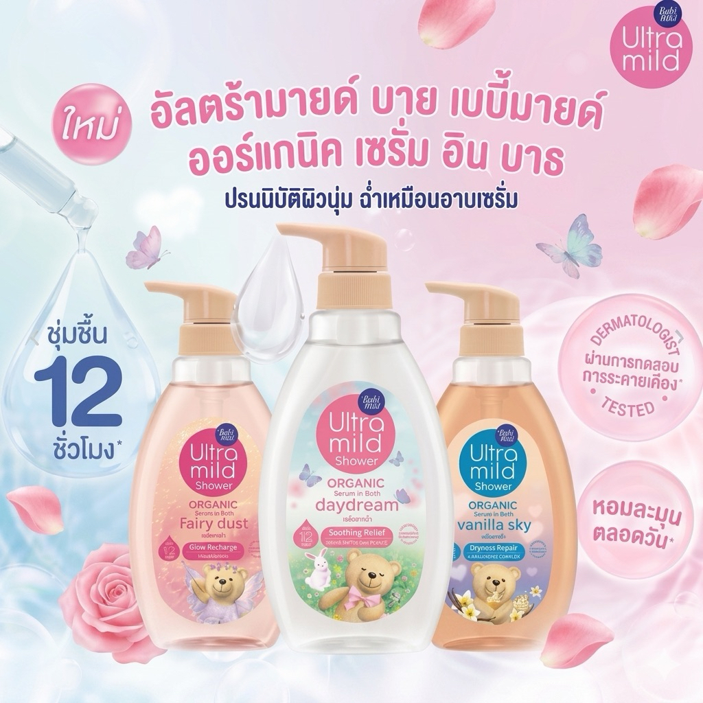 ครีมอาบน้ำ อัลตร้ามายด์ บาย เบบี้มายด์ ออร์แกนิก เซรั่ม อิน บาธ Ultra Mild Serum in Bath ปริมาณ 370 ml.