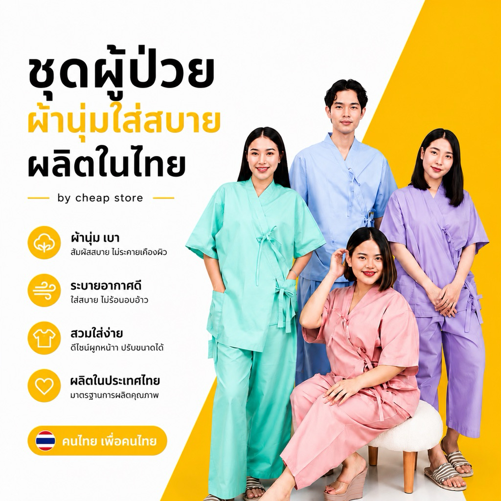 ชุดคนไข้ ชุดผู้ป่วย พร้อมส่ง งานตัดเย็บคุณภาพ ผ้านิ่ม พร้อมส่ง(จัดส่ง KERRY)