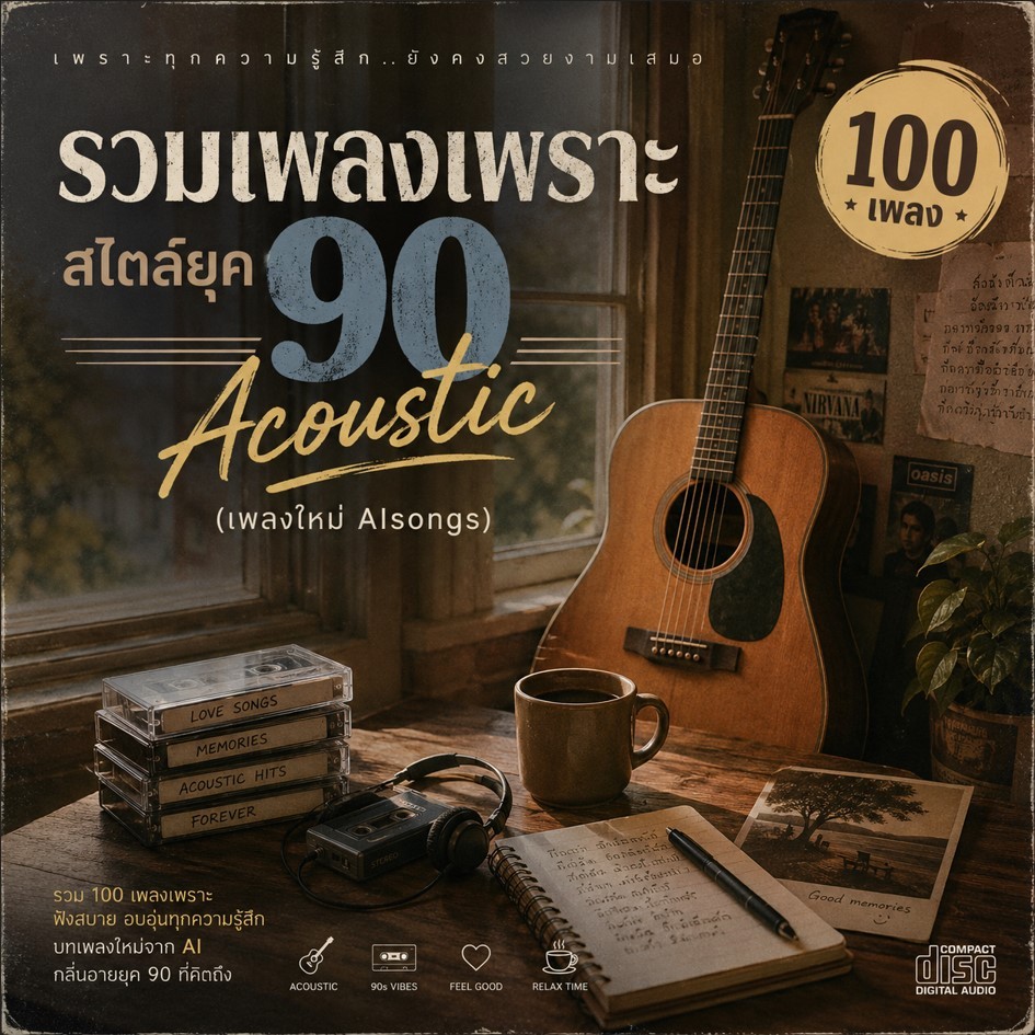 MP3 รวมเพลงเพราะ สไตล์ยุค 90 Acoustic (เพลงใหม่AIsongs) (แผ่น CD , USB แฟลชไดร์ฟเพลง ไม่ติดลิขสิทธิ์)