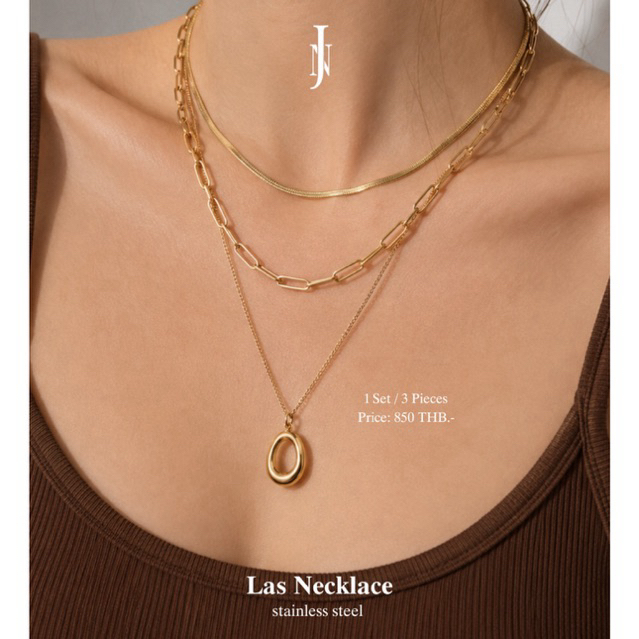 Las Necklace — stainless steel ใส่แล้วสวยมาก ใส่ได้ทุกสีผิวเลย เป็นสร้อย 3 เส้นใน 1 เซ็ต