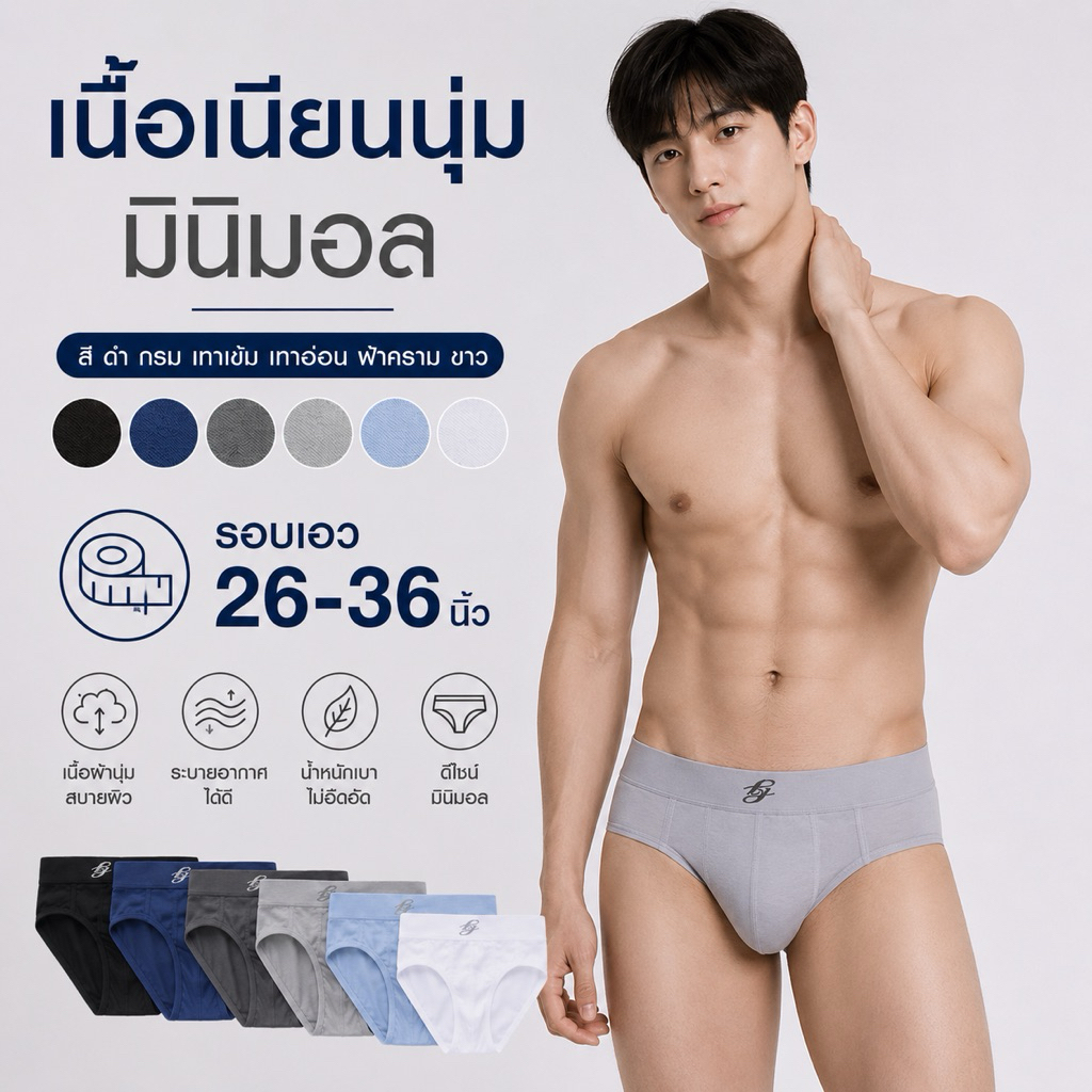 กางเกงในผู้ชาย เนื้อนุ่ม มินิมอล รอบเอว 26-36 นิ้ว