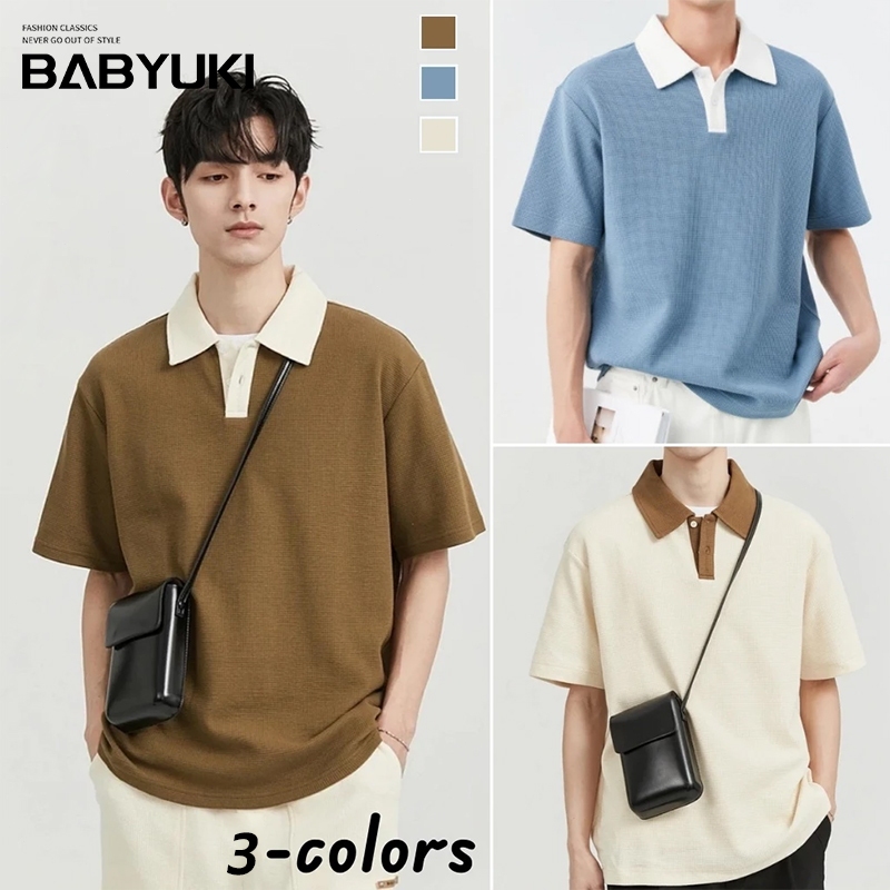BU เวอร์ชั่นเกาหลี ทันสมัยและลำลอง เสื้อโปโลผู้ชาย สไตล์เรียบง่าย ผ้าบาง สะดวกสบายและระบายอากาศได้ดี
