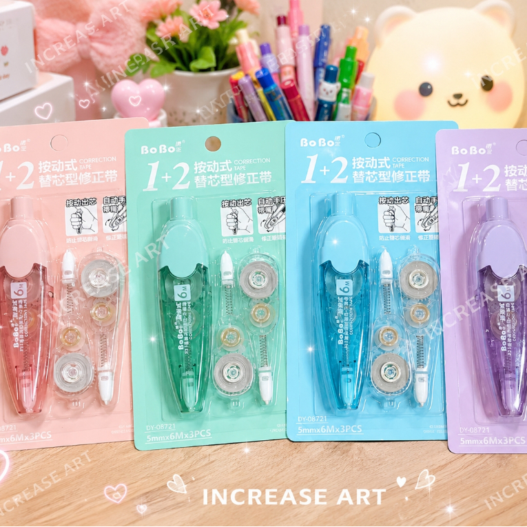 BoBo ชุดเทปลบคำผิดแบบกด  รุ่น BY-08732 ลิควิดเทป สีพาสเทล