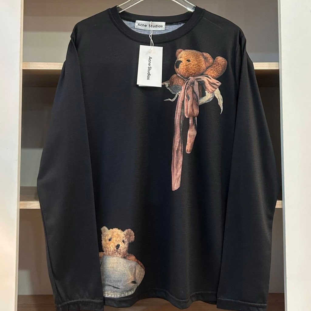 เสื้อยืดแขนยาวที่ชอบความสบายแต่ยังดูมีสไตล์ผ้าไม่หนามากพิมพ์ลายน้องหมี🧸