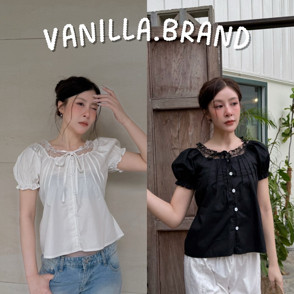 เสื้อแขนตุ๊กตา ตีเกร็ด แต่งลูกไม้คอ -ttm / VB0686