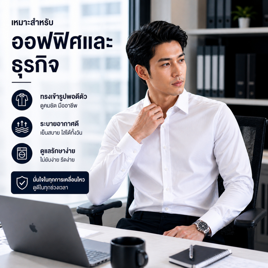 เสื้อเชิ้ตทรงสุภาพแขนยาวสไตล์เกาหลีชาย ทรงเข้ารูป เหมาะที่จะจับคู่กับชุดสูทแบบเป็นทางการและชุดทำงาน