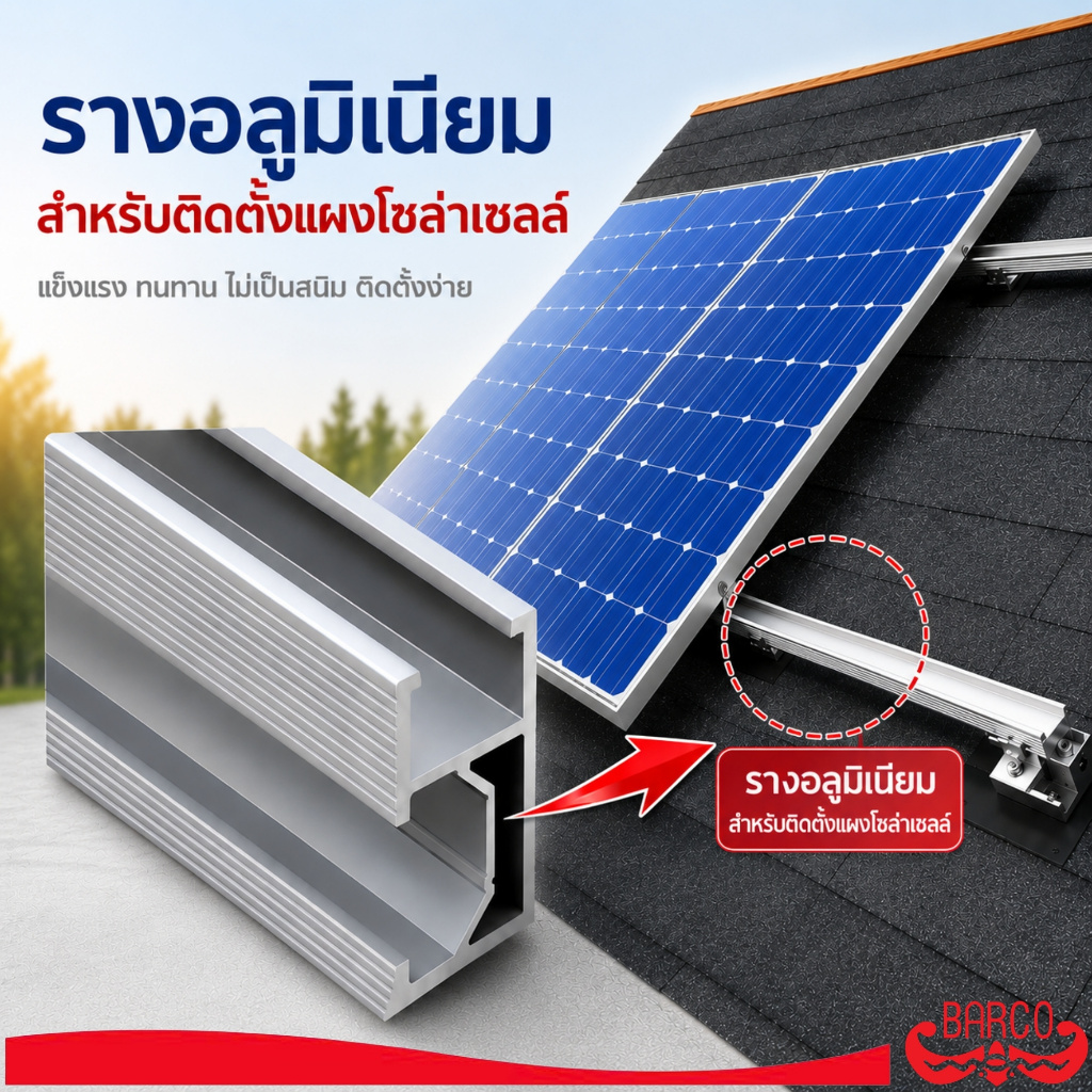 BARCO รางอลูมิเนียม สำหรับติดตั้งแผงโซล่าเซลล์ สีชุบขาว