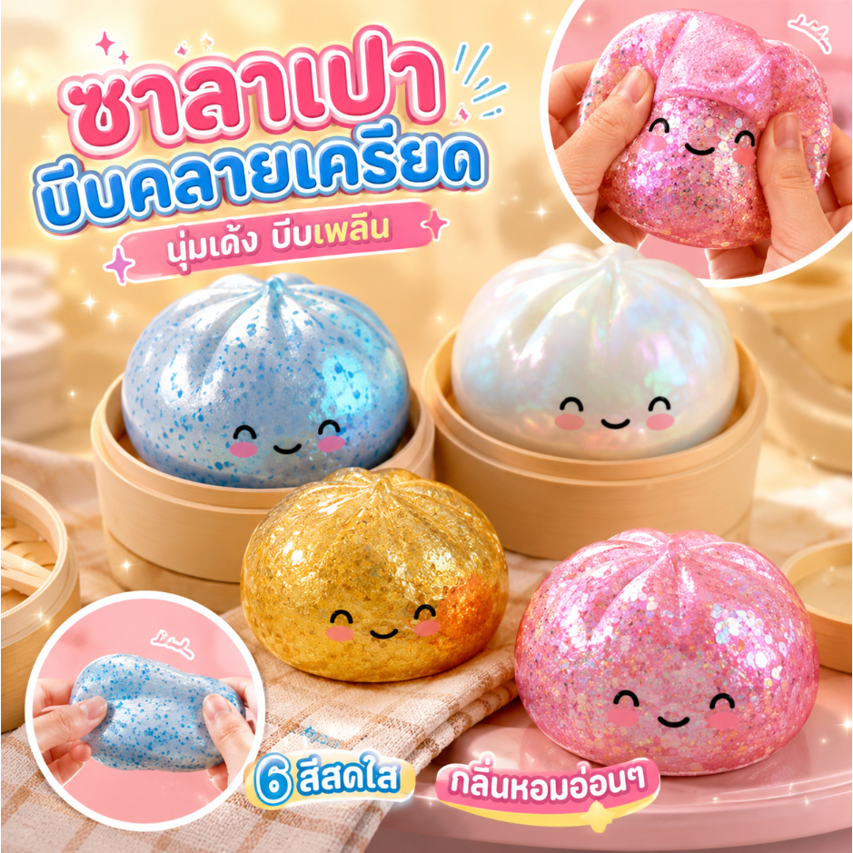 Glitter Dumpling Squishy เกี๊ยว ความ เครียด ช้า Rising Soft Squeeze Ball  ความเครียดบรรเทา Squeeze ของเล่น