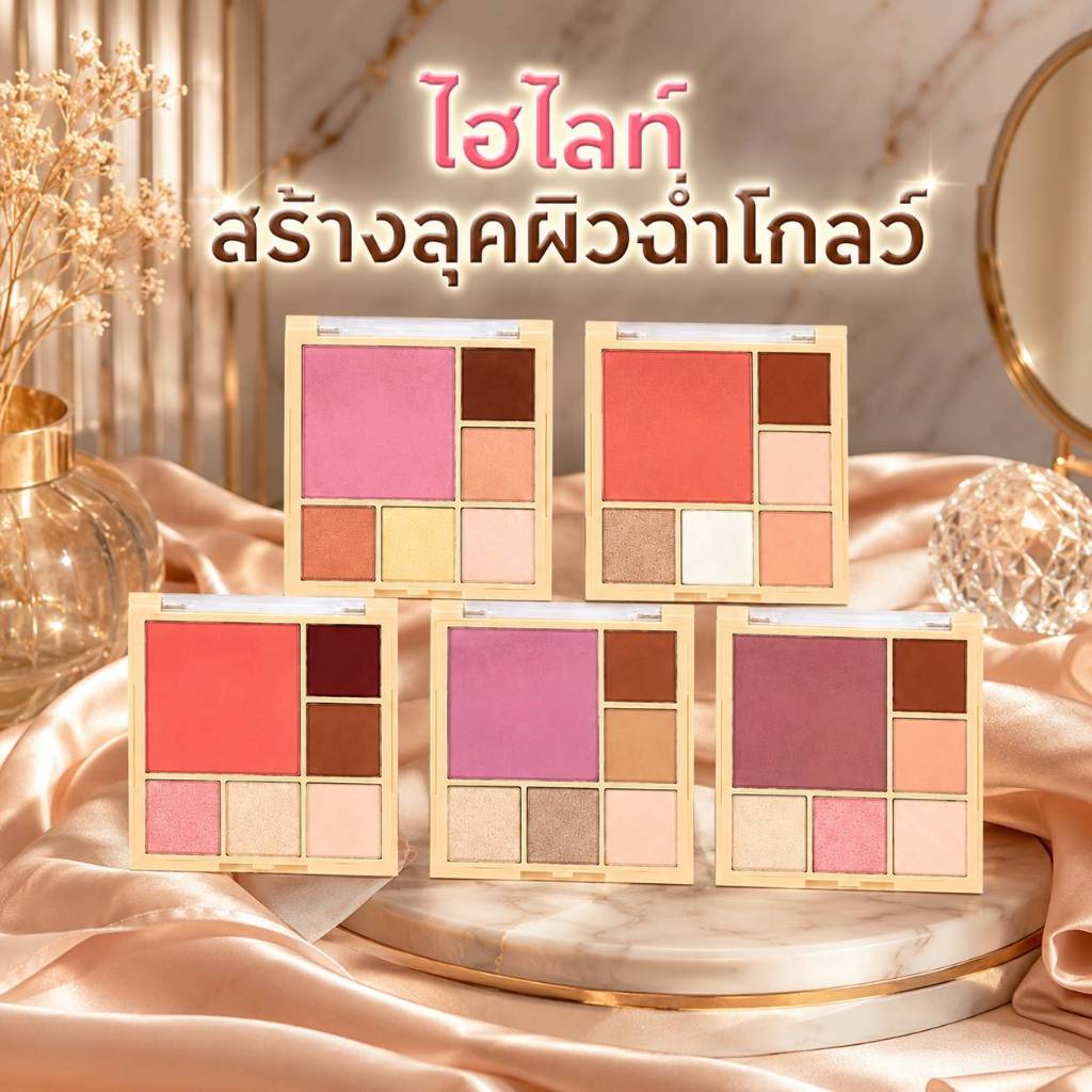 Sasha คอนทัวร์ Runway Contour&็Highlighter&Blush on ไฮไลต์ เปล่งประกาย สีสวยสดใส  ผิวฉ่ำโกลว์ ซาช่า
