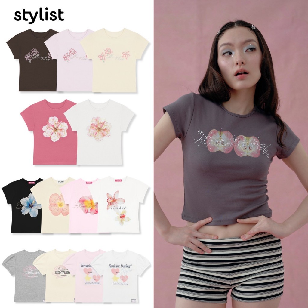 STYLIST - เสื้อเบบี้ทีลายดอกไม้ ทรงสวย เบบี้ทีแขนตุ๊กตา Eternal Sunshine Eternal Moonlight baby tee ลิงก์1